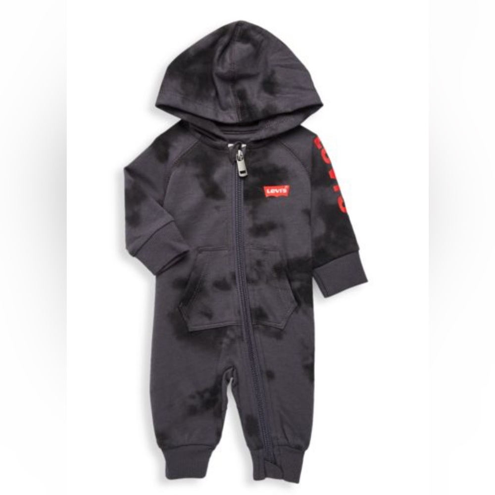 Baby Boy's Tie-Dye Print Hooded Coverall in magnet grey